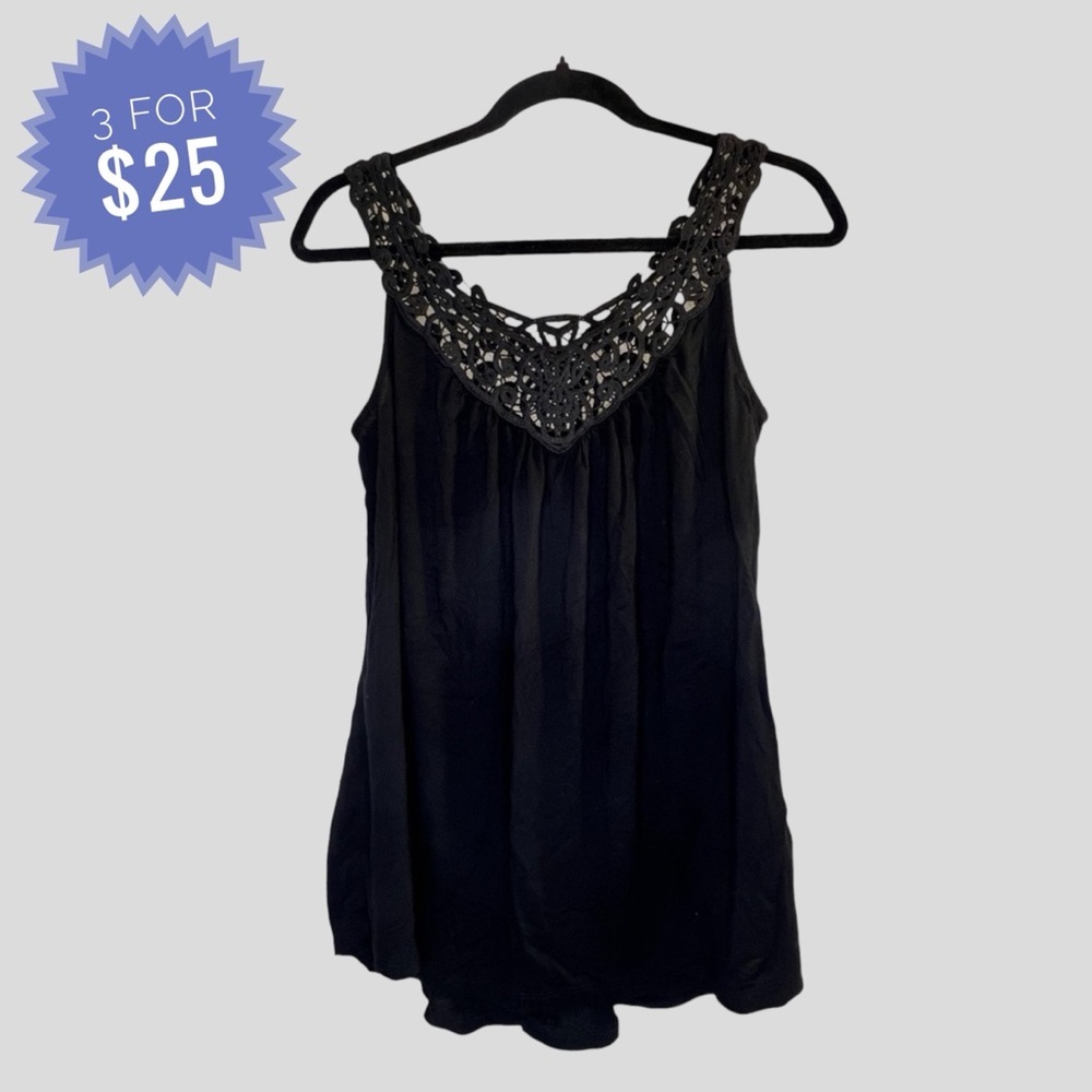 Sale Rickis Women’s Tank Top S Black Embroidered Lace Neckline